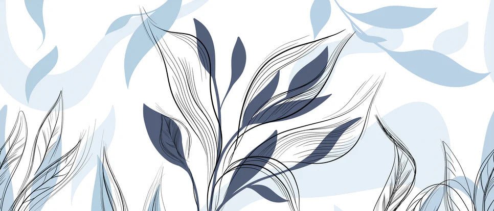 Carta da parati grafica blu con fiori