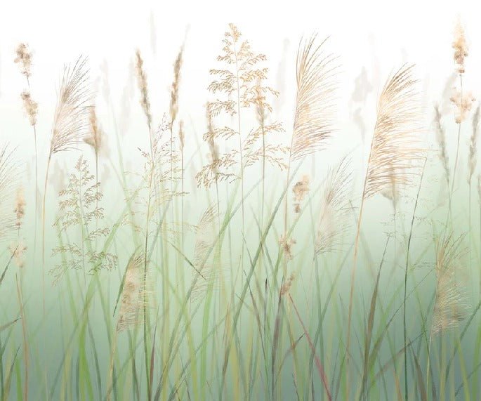 Carta da parati verde con fiori di campo di grano