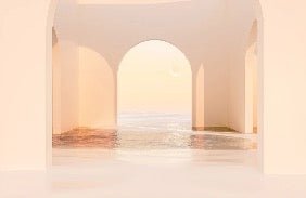 Carta da parati panoramica con arco al tramonto