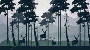 Carta da parati natura panoramica foresta cervi verde intenso
