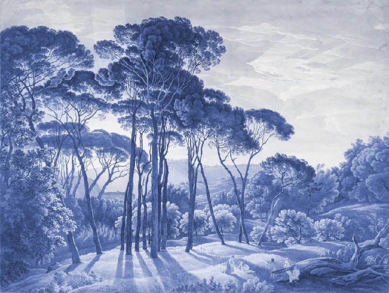 Carta da parati blu con paesaggio storico italiano