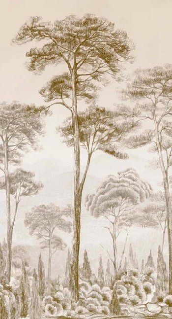 Carta da parati natura pineta seppia