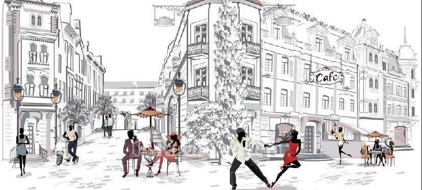 Papier peint restaurant balade parisienne, XXL, tendance