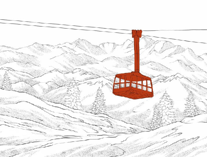 Sfondo rosso della funivia di La Plagne