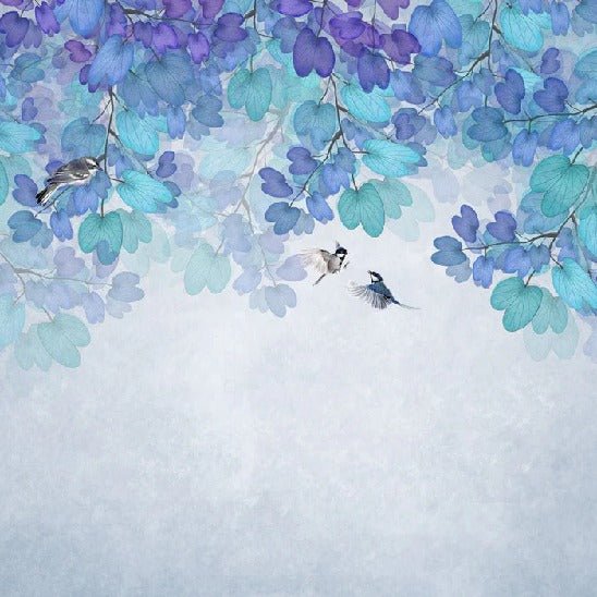 Carta da parati con foglie blu