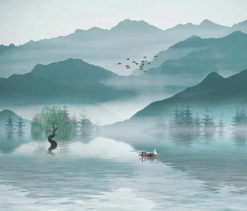 Sfondo tra montagna e lago
