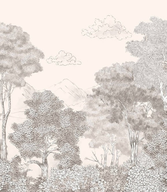 Carta da parati beige panoramica Foreste e montagne