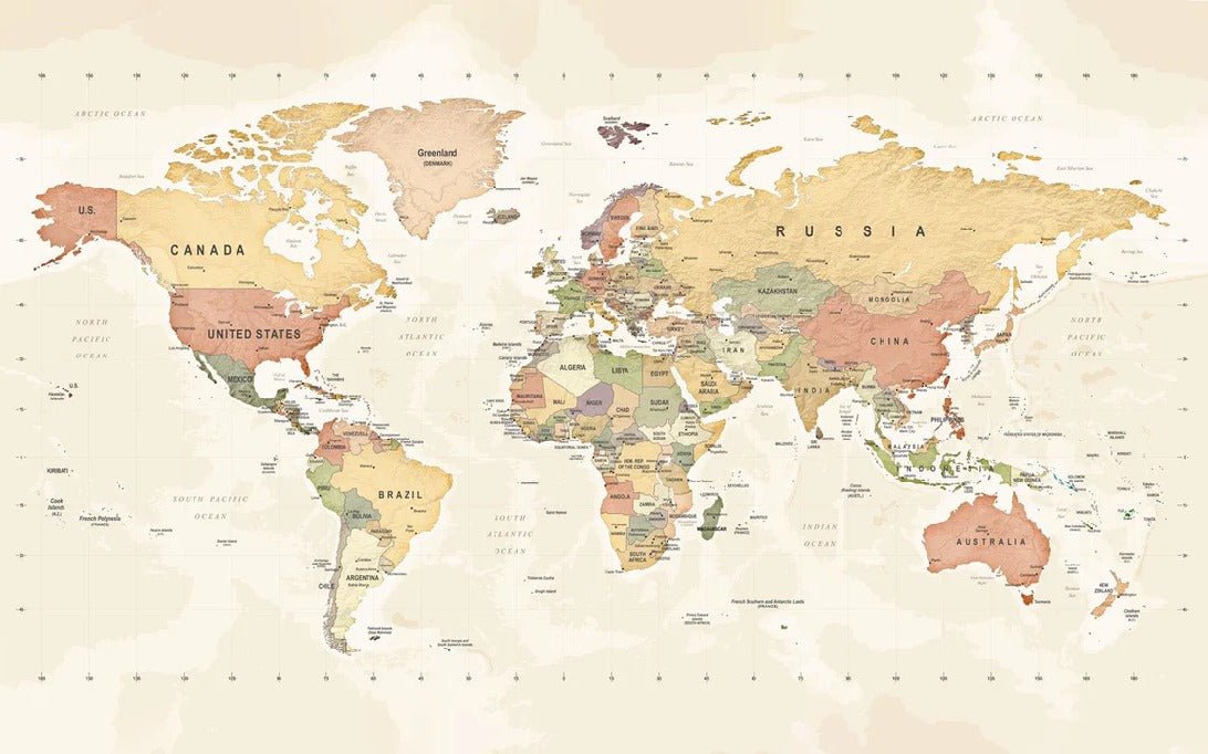 Papier peint panoramique carte du monde exploration, XXL, tendance