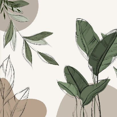 Papier peint panoramique végétal graphique taupe