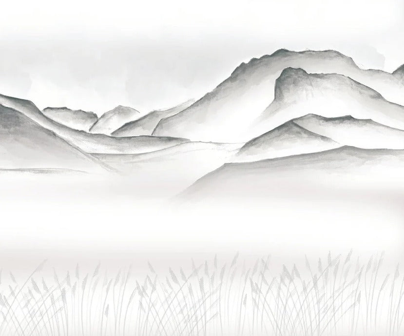Carta da parati artistica Annecy tra lago e montagne GRIGIO
