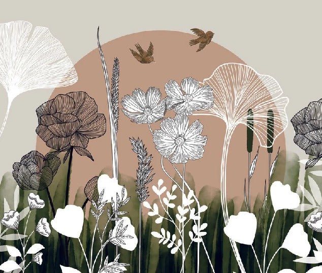 Carta da parati panoramica con illustrazione floreale