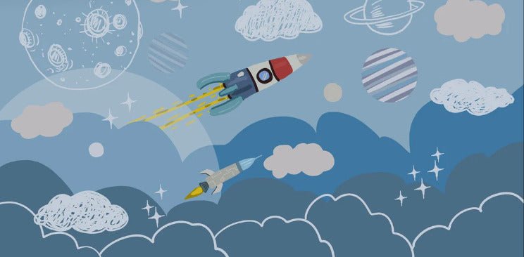Carta da parati con razzo spaziale per bambini