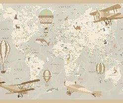 Carta da parati per bambini mappa del mondo aviatore
