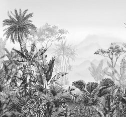 Carta da parati tropicale in bianco e nero di tendenza
