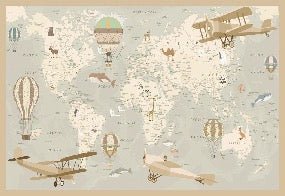 Papier peint enfant carte du monde aviateur