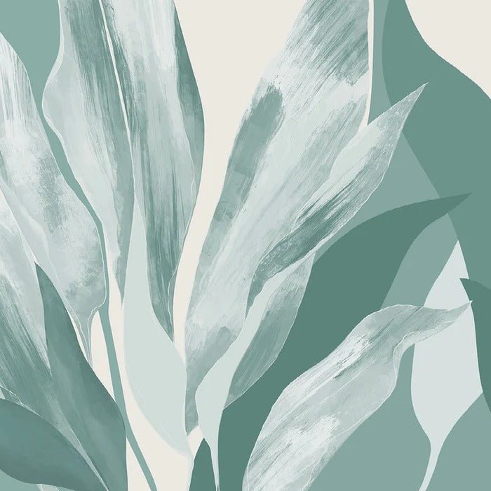 Papier peint panoramique étoffe florale vert d'eau