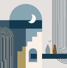 Carta da parati grafica ad arco blu