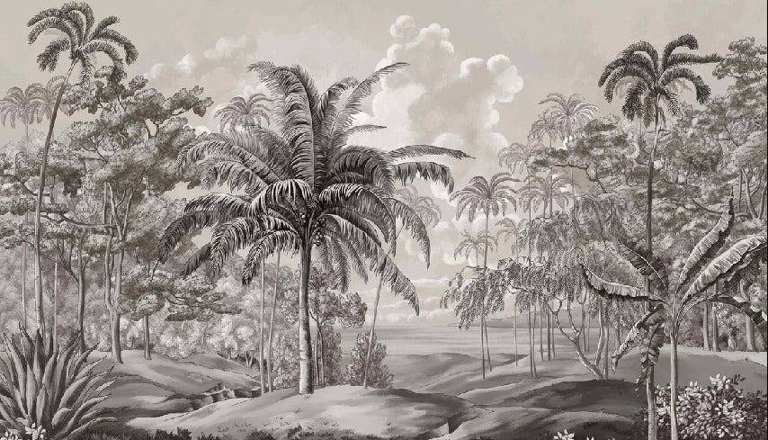 Papier peint paysage Célèbes noir et blanc, XXL, tendance