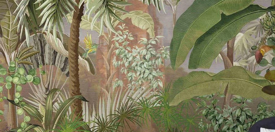 Carta da parati panoramica con giungla e leopardo