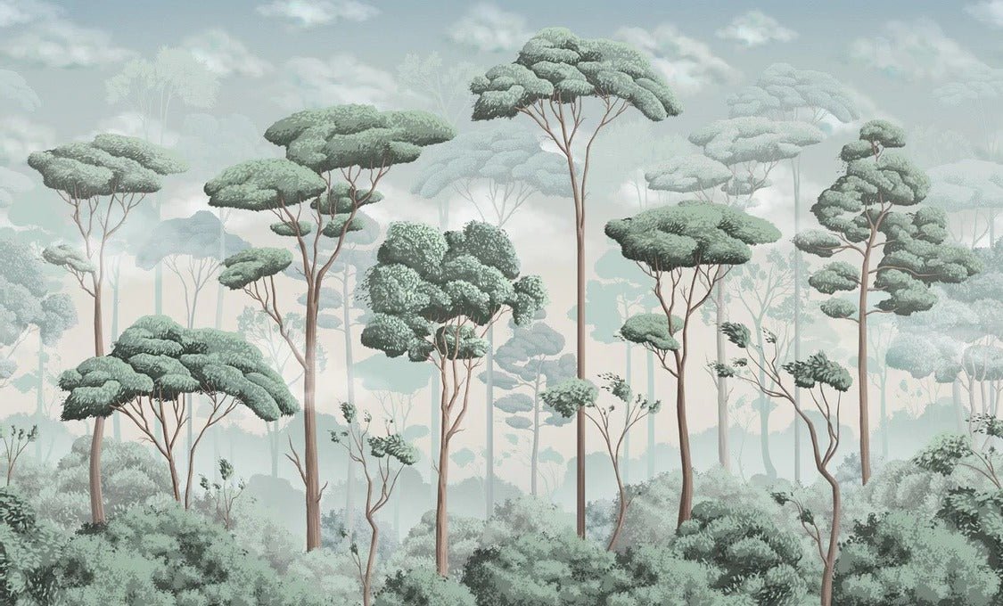 Voluttuoso sfondo panoramico della pineta