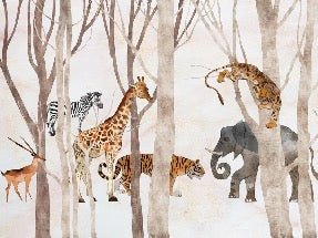Sfondo panoramico per bambini con animali della giungla e della foresta