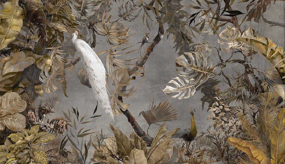 Carta da parati panoramica Imperial white peacock