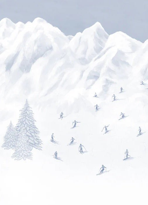 Carta da parati blu per sciatori di montagna