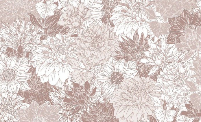 Carta da parati per toilette con fiori di dalia