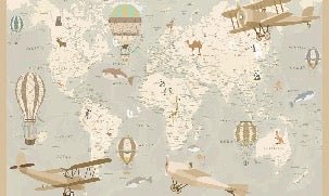Papier peint enfant carte du monde aviateur, XXL, tendance