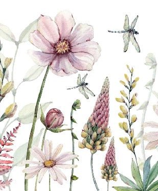 Carta da parati con fiori e libellule