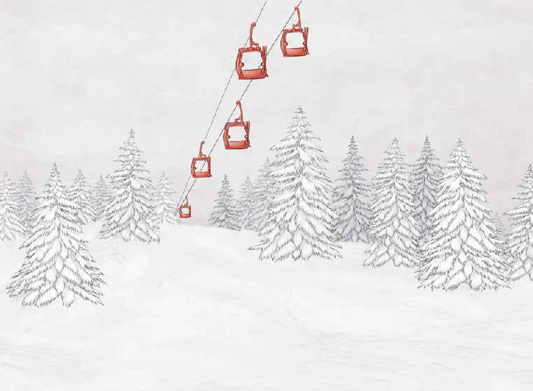 Papier peint montagne télécabine rouge, XXL, tendance