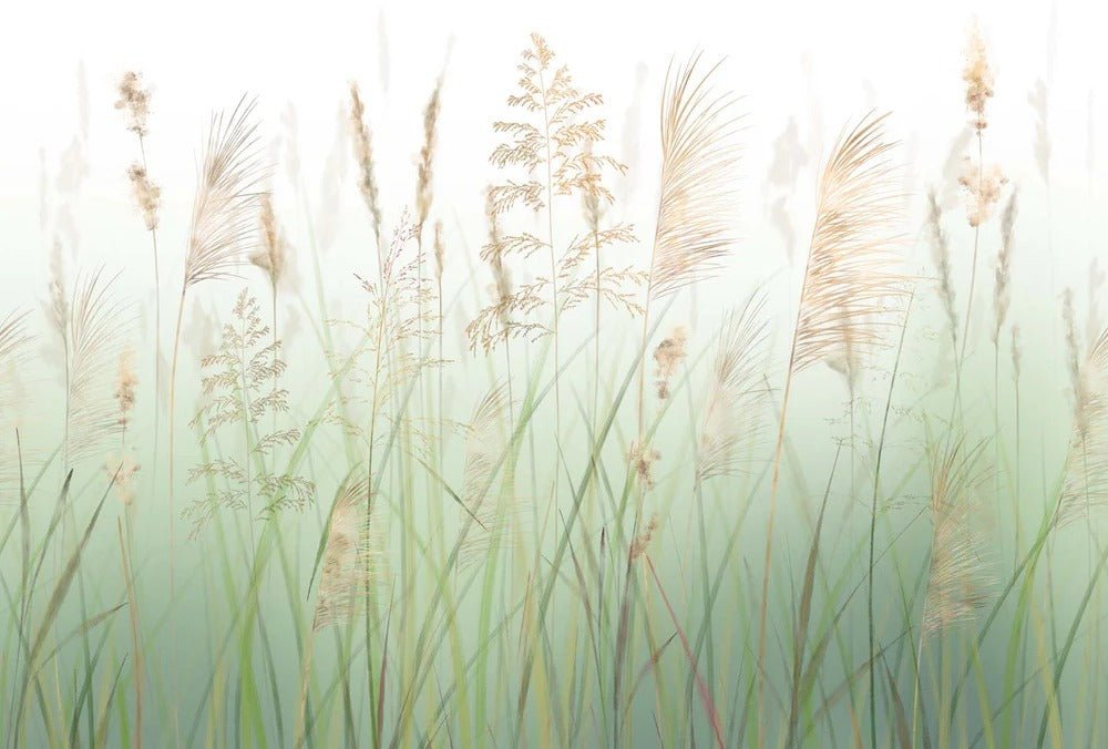 Carta da parati verde con fiori di campo di grano