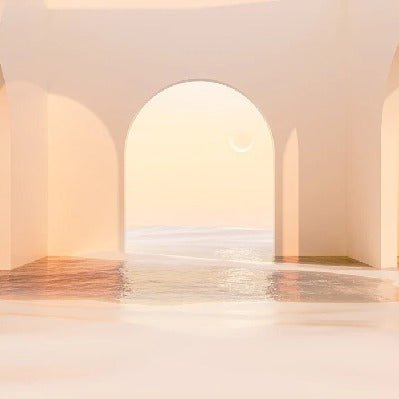 Carta da parati panoramica con arco al tramonto