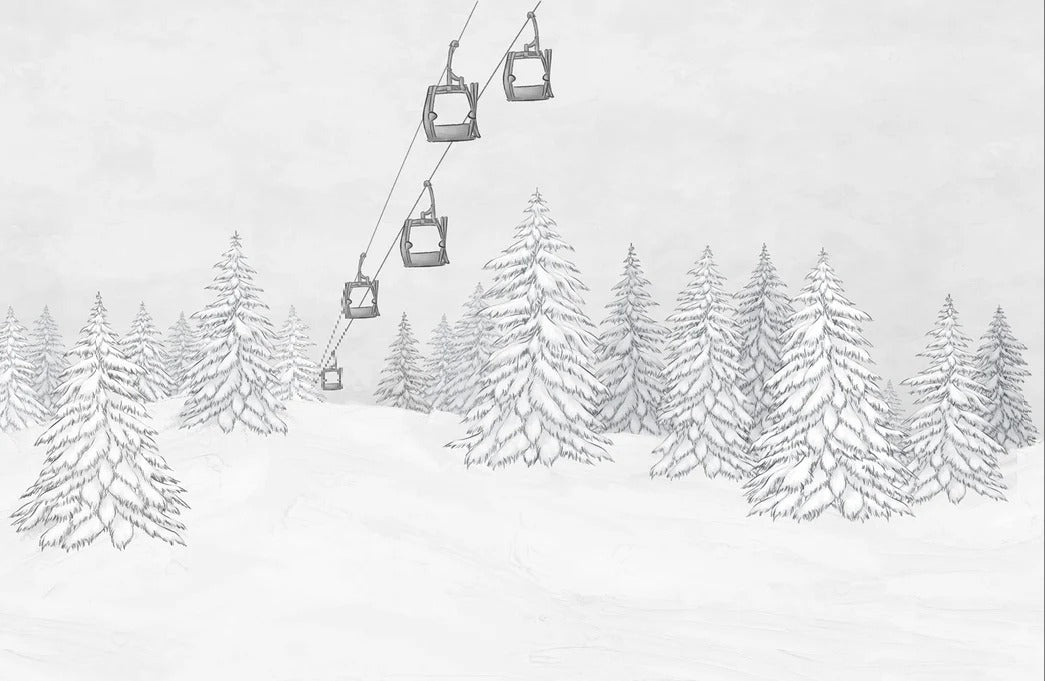 Carta da parati in bianco e nero per gondola di montagna