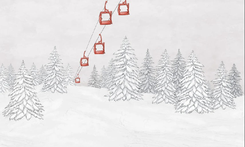 Papier peint montagne télécabine rouge, XXL, tendance
