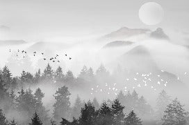 Carta da parati con nebbia di montagna mistica