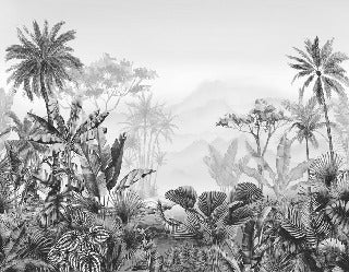Carta da parati tropicale in bianco e nero di tendenza