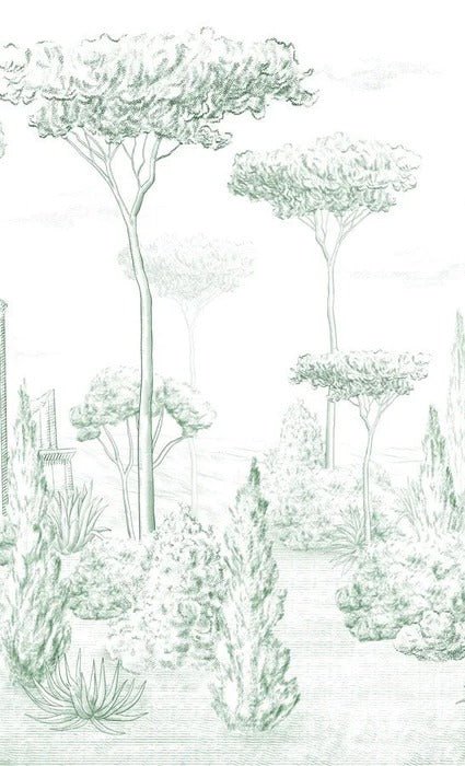 Papier peint style romain pinède vert, XXL, tendance