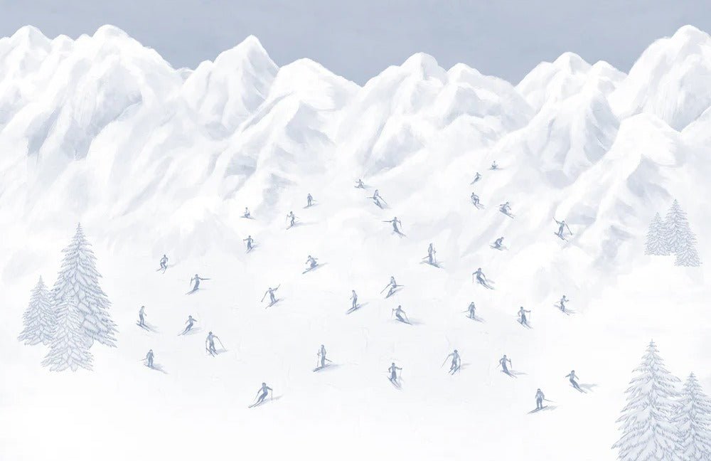 Carta da parati blu per sciatori di montagna