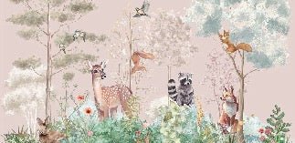 Carta da parati per la cameretta dei bambini, natura magica rosa