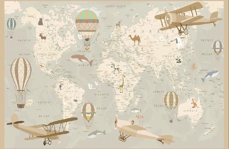 Carta da parati per bambini mappa del mondo aviatore