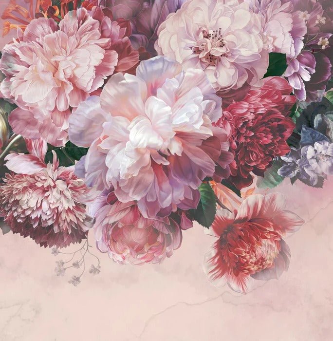 Carta da parati panoramica con peonie rosa