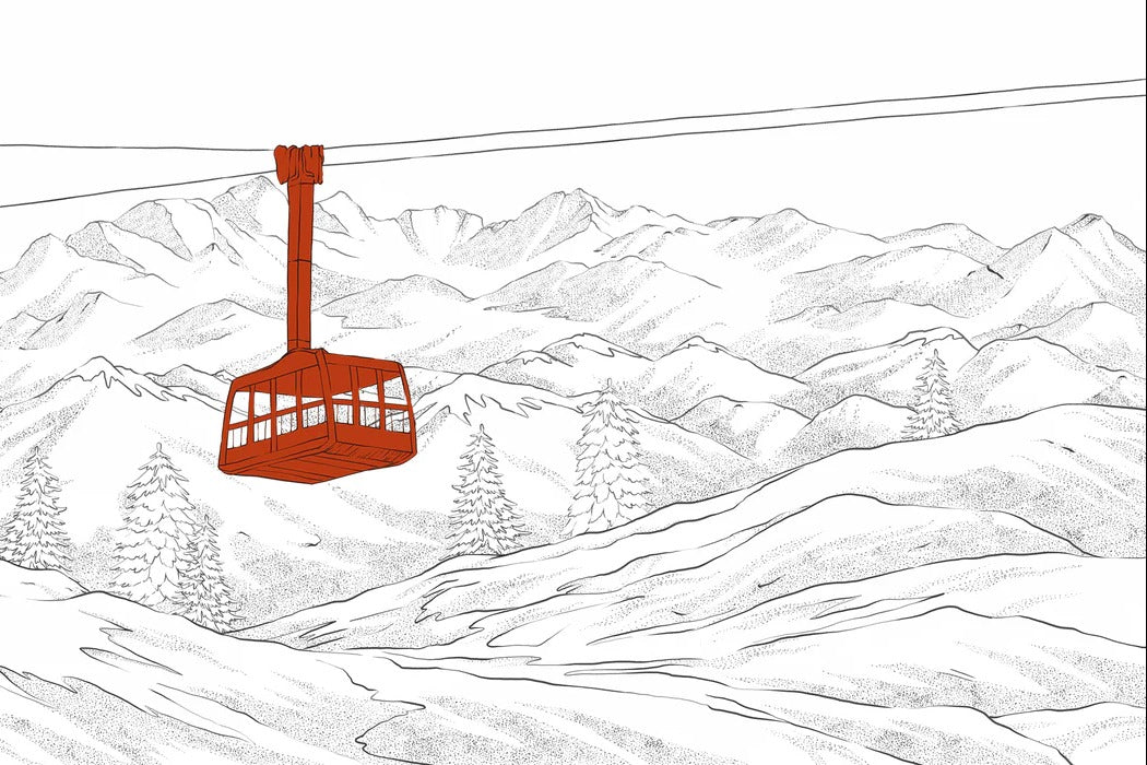 Sfondo rosso della funivia di La Plagne