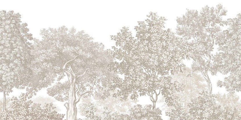 Carta da parati paesaggio foresta incisione beige