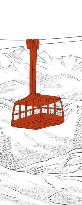 Sfondo rosso della funivia di La Plagne