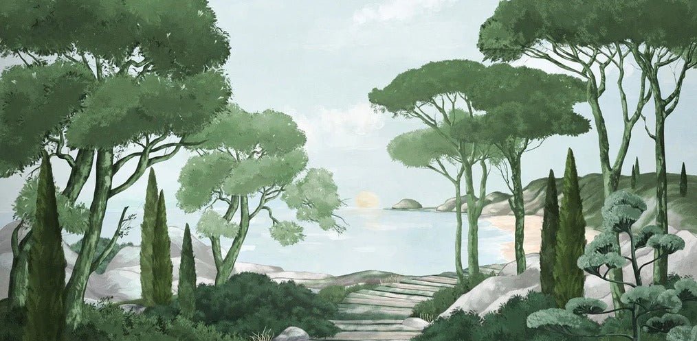 Camminare nella carta da parati verde dei ruscelli