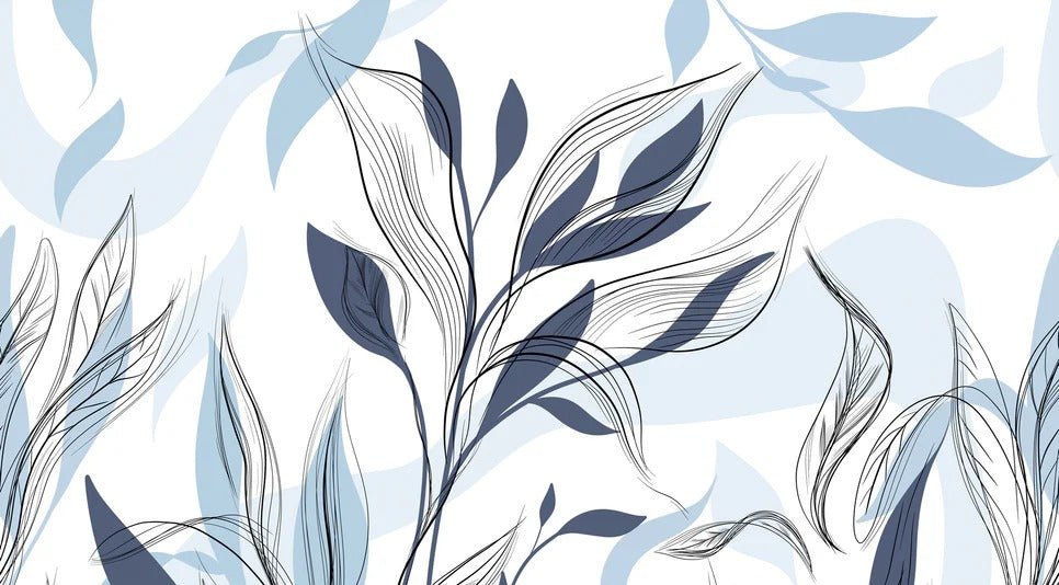 Carta da parati grafica blu con fiori
