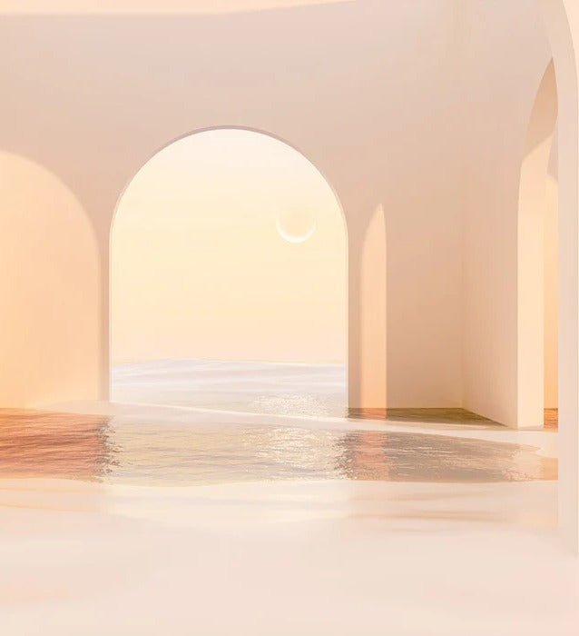 Carta da parati panoramica con arco al tramonto