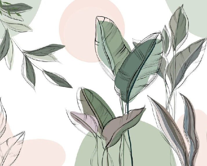 Papier peint panoramique végétal graphique vert, XXL, tendance