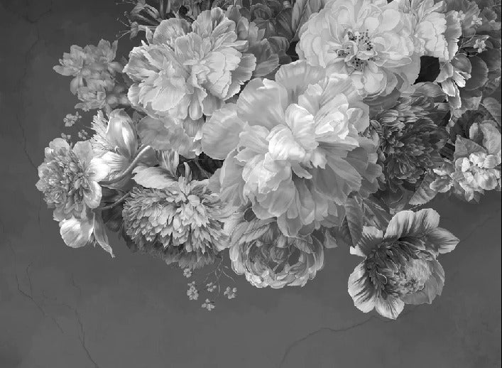 Carta da parati con fiori di peonia in bianco e nero